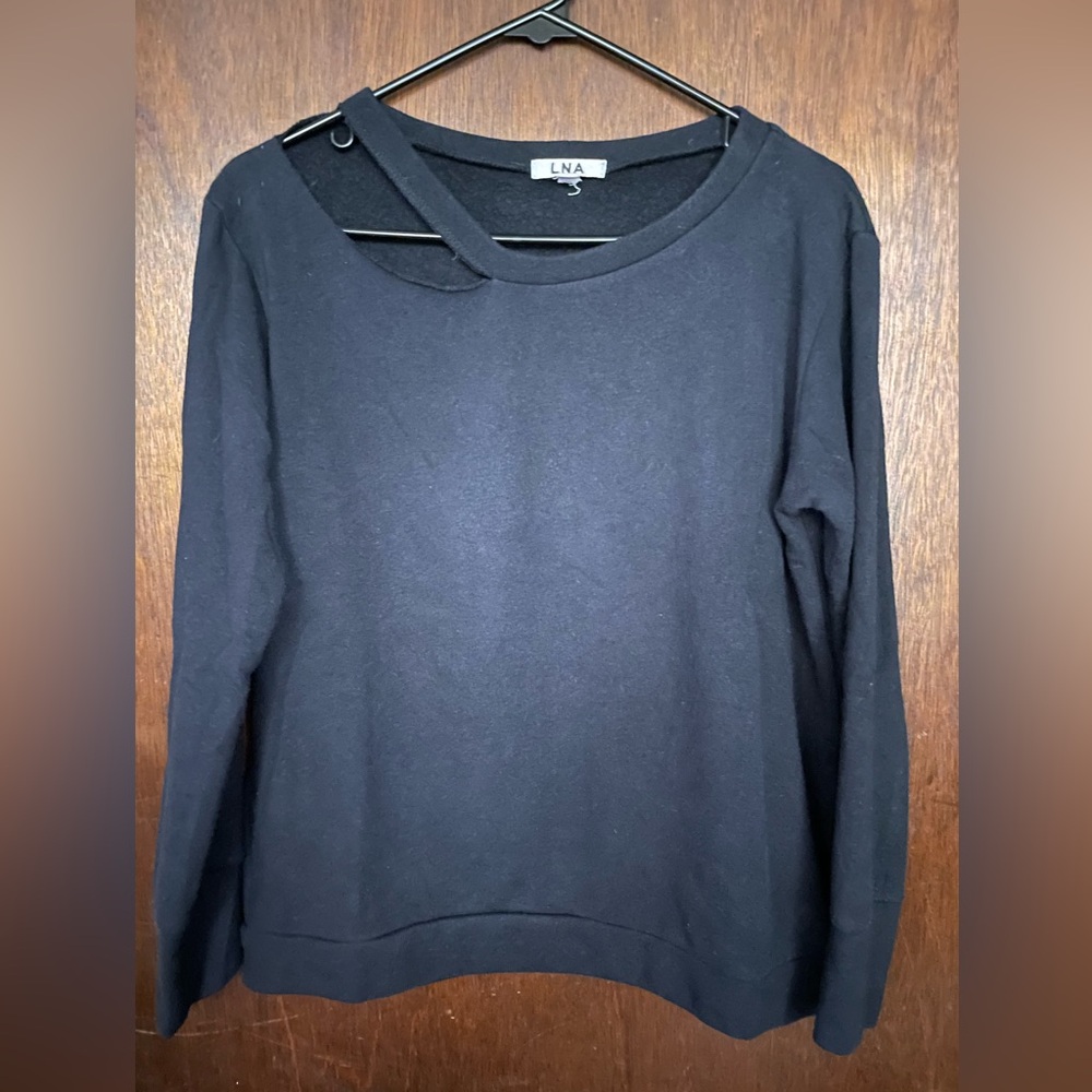 LNA distressed one shoulder black top size medium - Picture 4 of 5